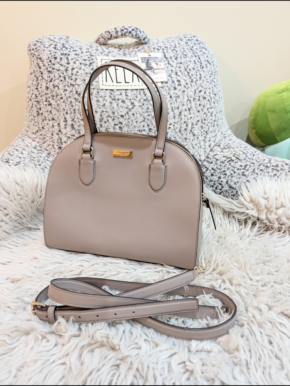 Like New Never Used-Kate Spade Women's Taupe Dome Satchel with Detachable Strap
